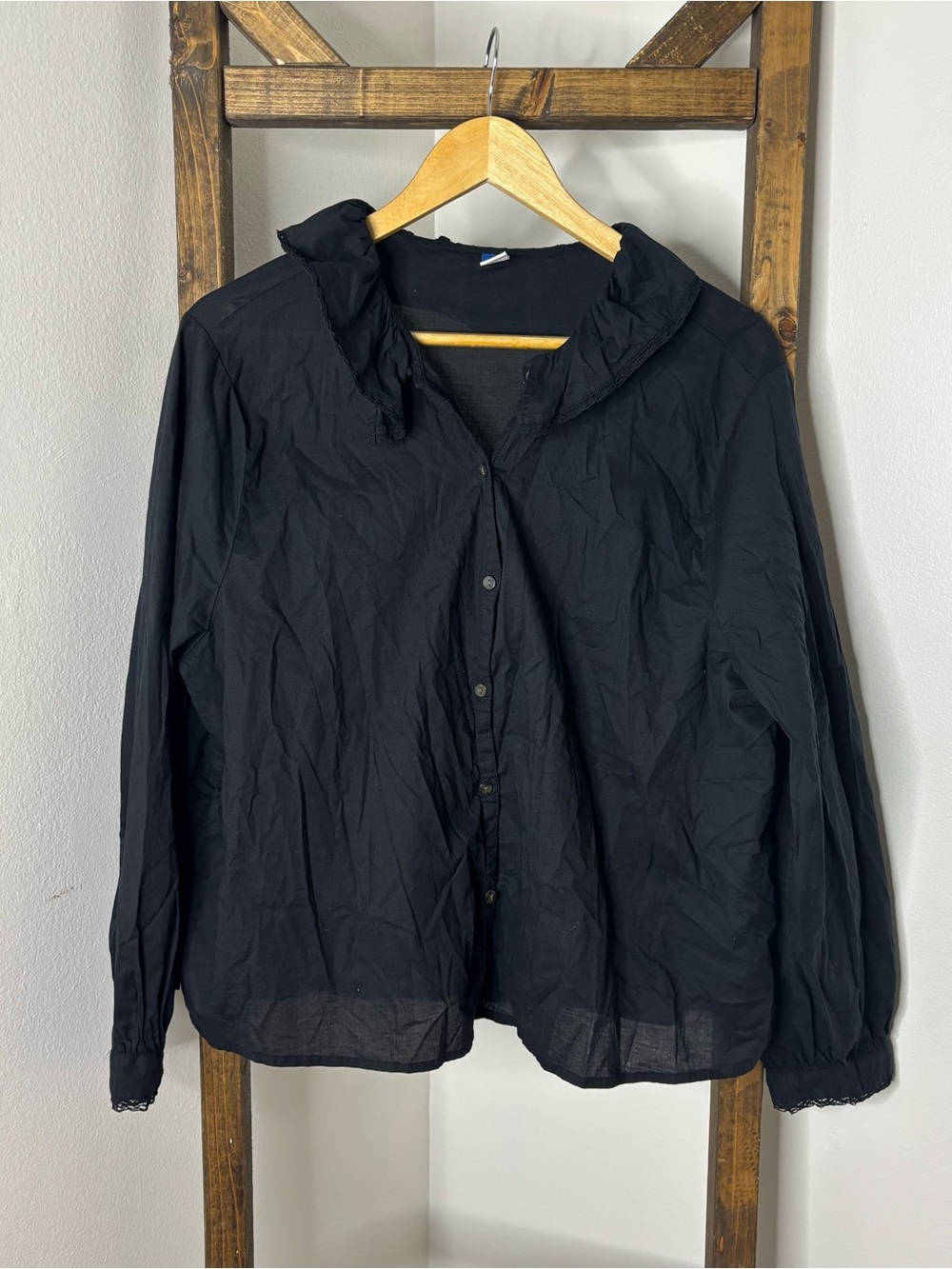 Old Navy Black Button-Down Hooded Shirt